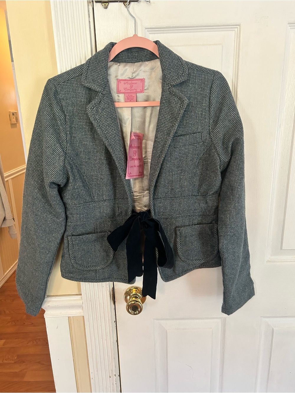 NWT Andrew & Company Gray Tweed Women's Blazer Jacket with Tie Waist